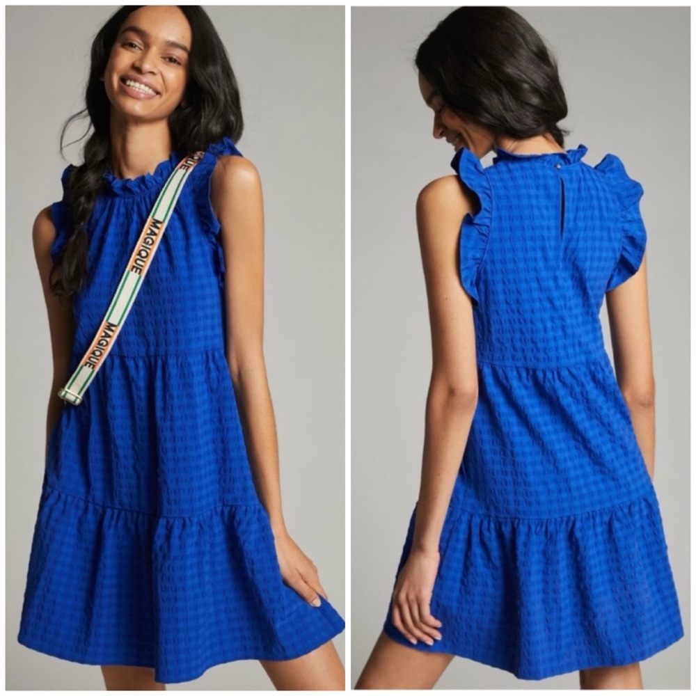 Anthropologie Royal Blue Ruffle Mini Dress